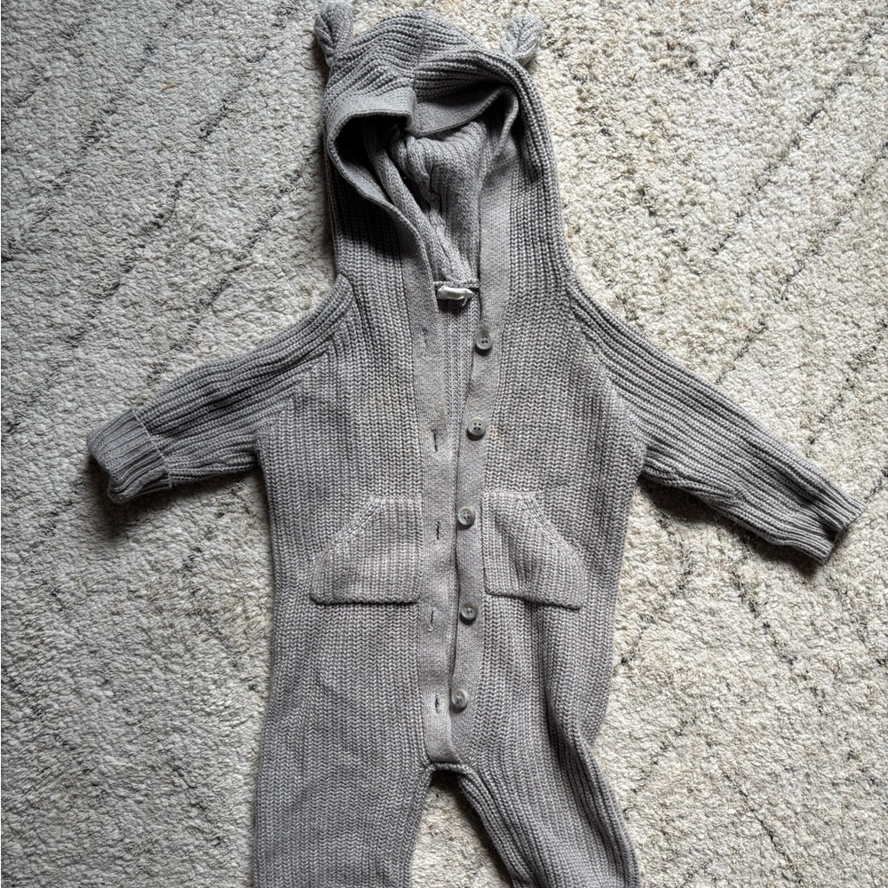 Jamie Kay grey Knit Teddy Bear Hooded Footie